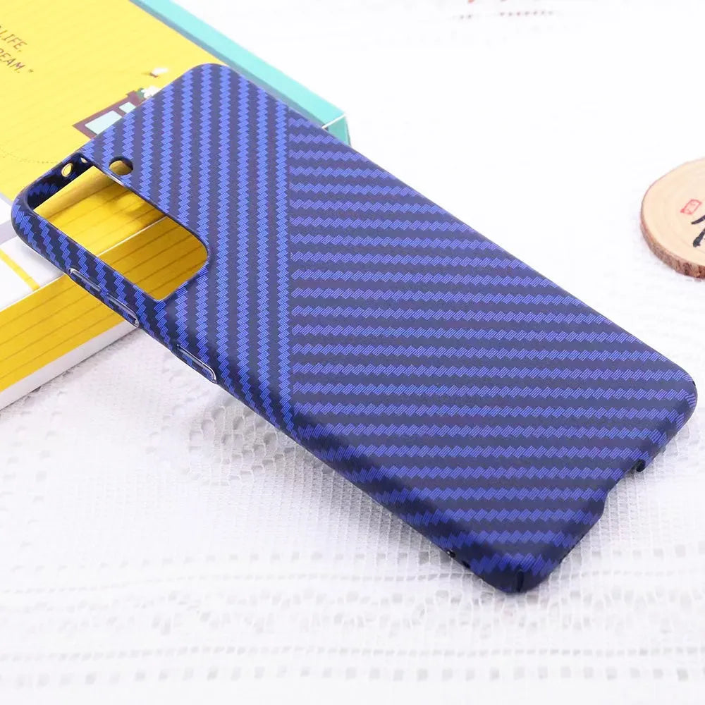 For Apple iPhone 14 Pro Max Ultra Slim Carbon Fiber Hard Case Blue & Black