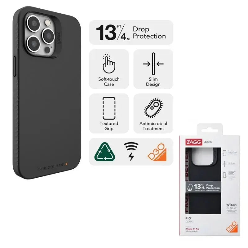 For Apple iPhone 14 Pro Max Zagg Gear4 Max Rio Ultrathin Protection Case Black