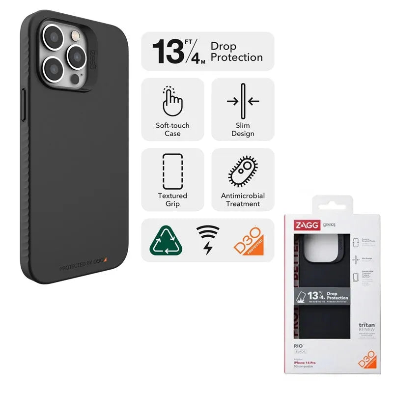 For Apple iPhone 14 Pro Max Zagg Gear4 Max Rio Ultrathin Protection Case Black