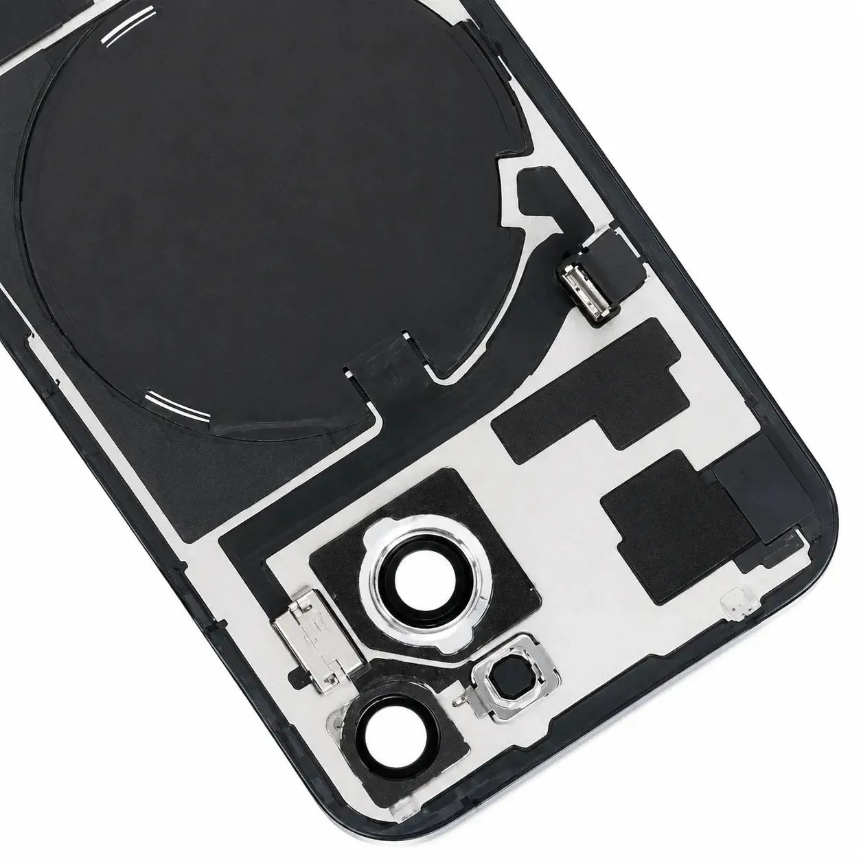 For Apple iPhone 15 Battery Cover Replacement Back With Flash Bracket & Wireless Charging Module – Black