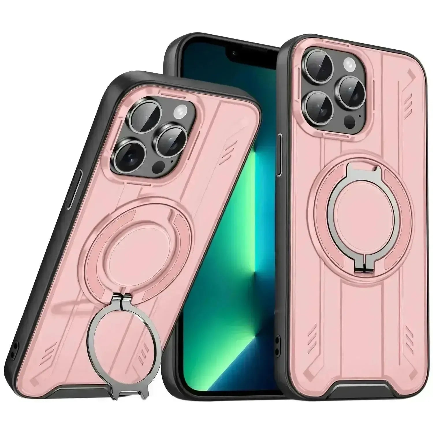 For Apple iPhone 15 Magnetic Armour Rotating Stand Case Pink