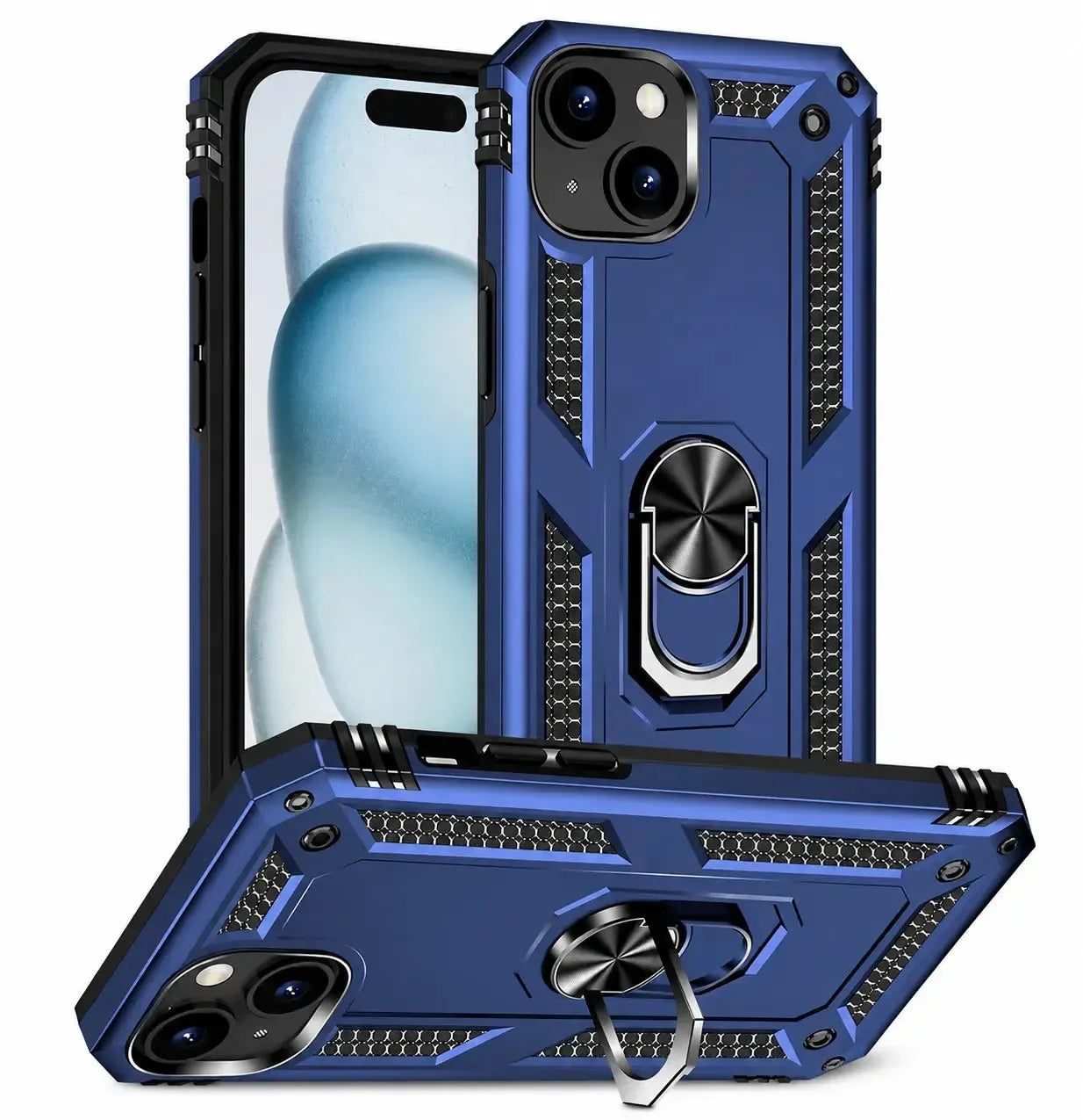 For Apple iPhone 15 Magnetic Car Mount Protective Ring Holder Case Blue