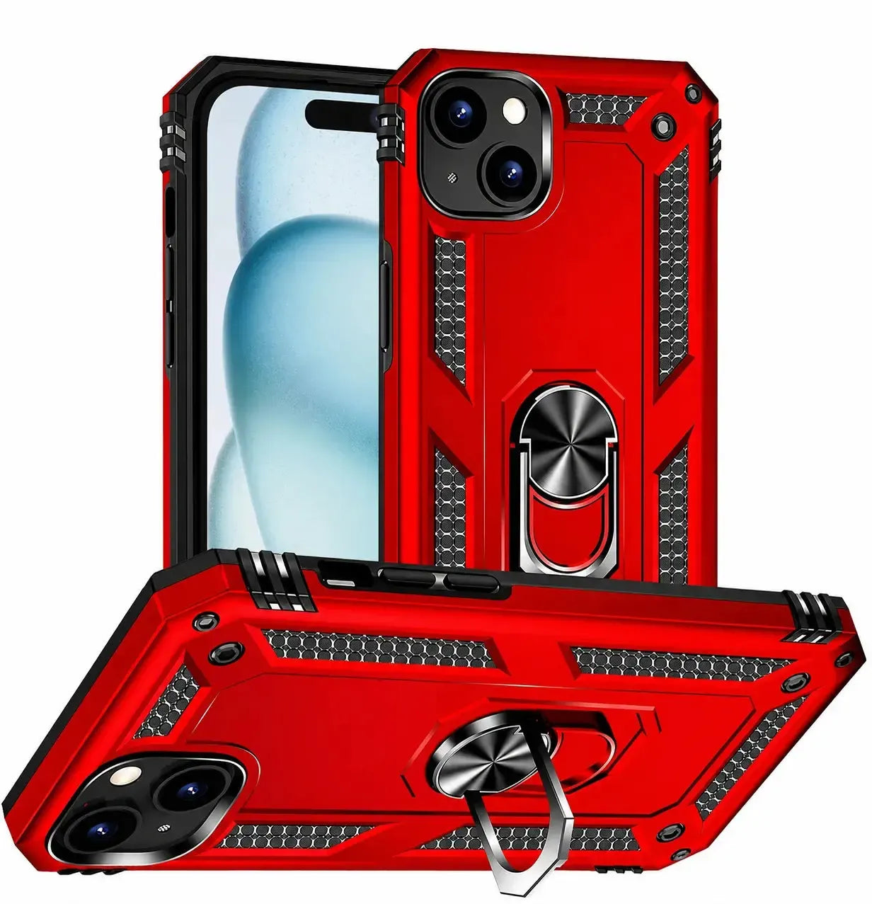 For Apple iPhone 15 Magnetic Car Mount Protective Ring Holder Case Red