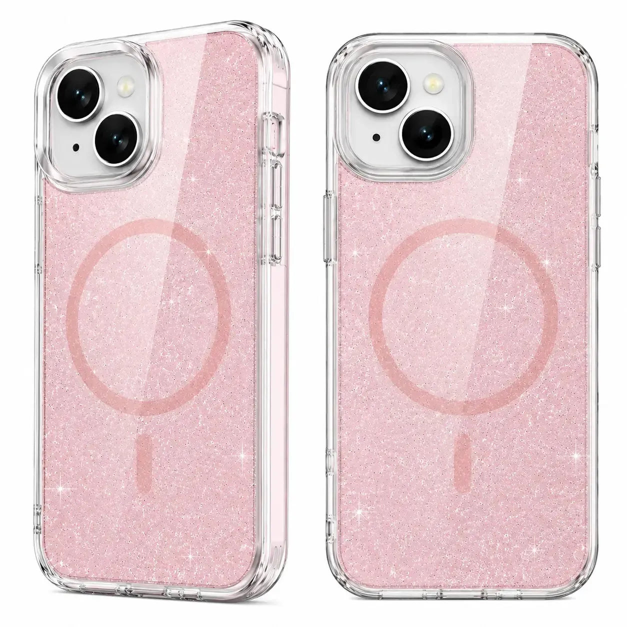 For Apple iPhone 15 Magsafe Magnetic Crystal Glitter Clear Case Transparent Pink