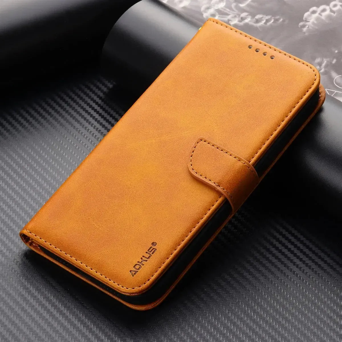For Apple iPhone 15 Premium Aokus Wallet Case Khaki