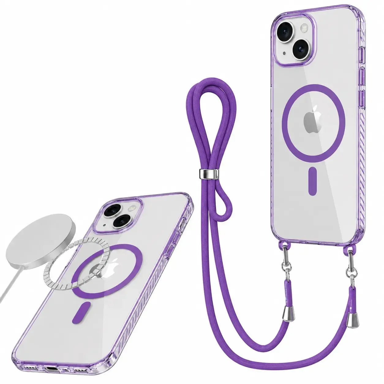 For Apple iPhone 15 Premium Lanyard Magsafe Hard Case Purple