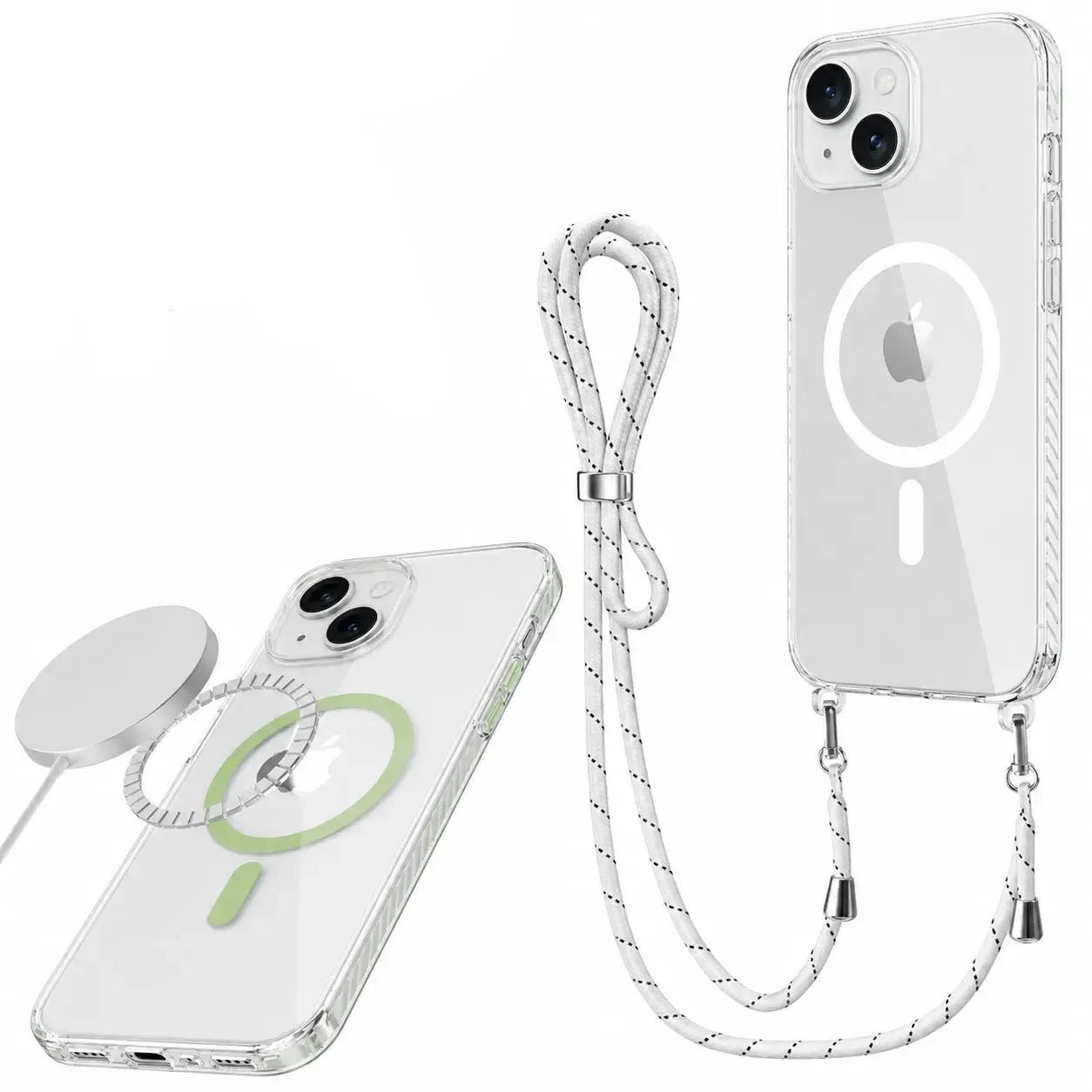 For Apple iPhone 15 Premium Lanyard Magsafe Hard Case White