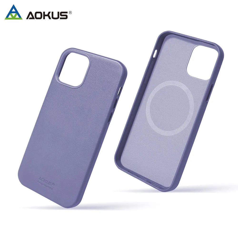 For Apple iPhone 15 Pro Aokus Magsafe Magnetic Leather Case Sky Blue