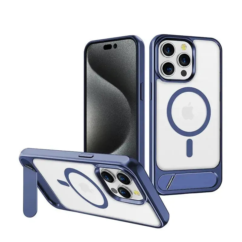For Apple iPhone 15 Pro Max Aokus Magsafe Smudge Proof Stand Case Blue