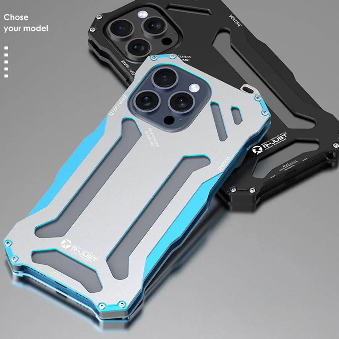 For Apple iPhone 15 Pro Max R-JUST Shockproof Armor Metal Protective Case Black