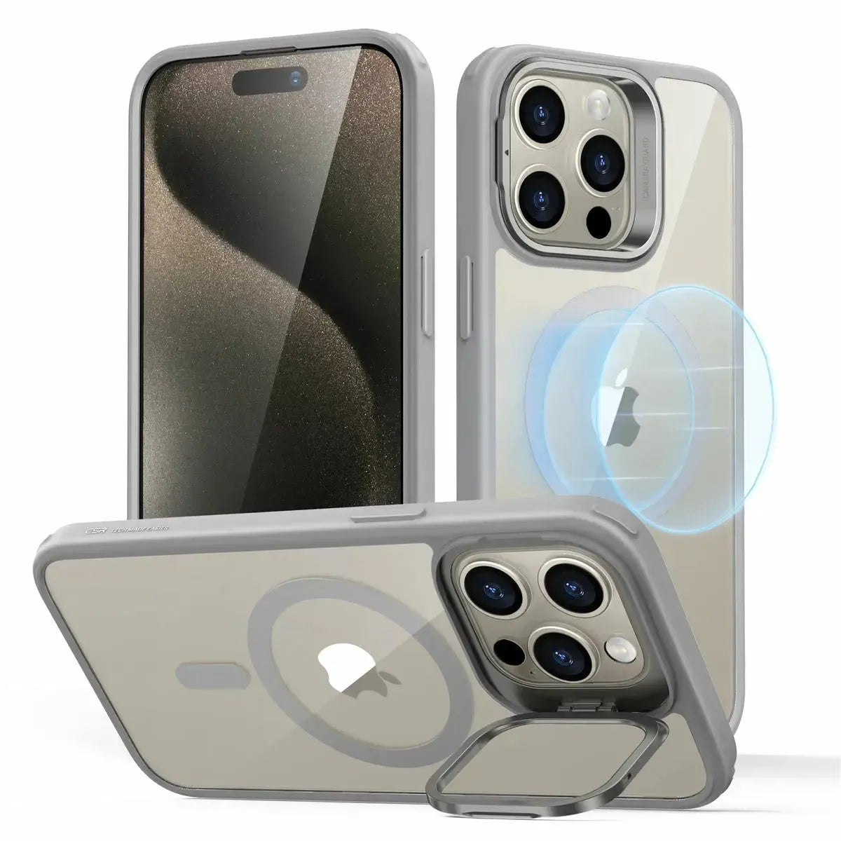 For Apple iPhone 15 Pro Max Skin-Feel Camera Lens Holder Magsafe Case Transparent