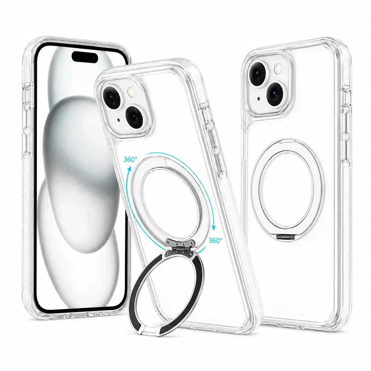 For Apple iPhone 15 iShield Magsafe Rotating Stand Case Transparent