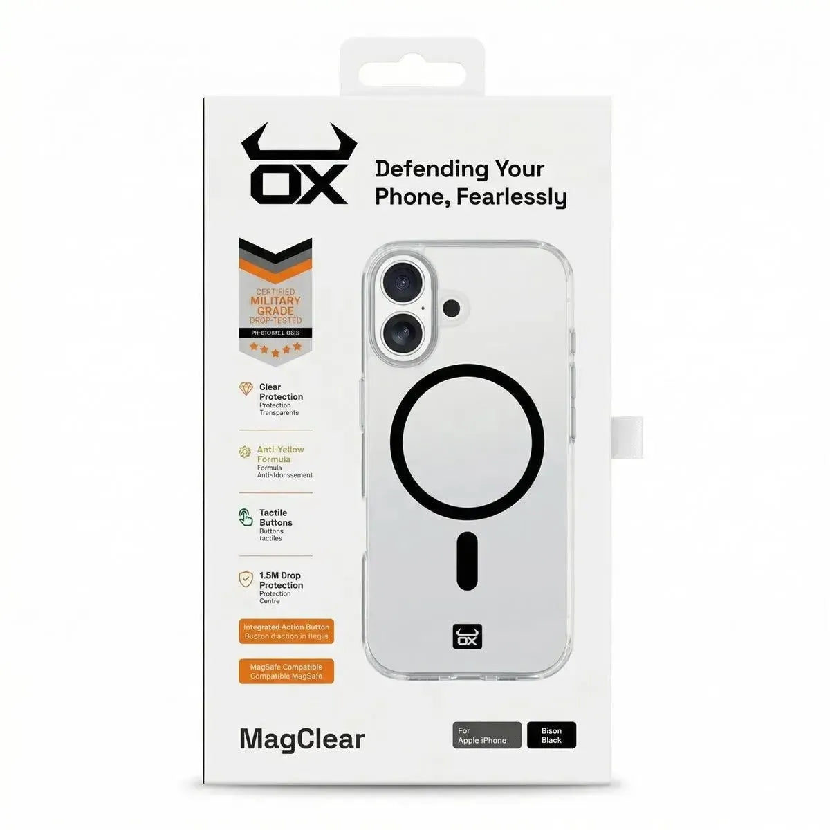 For Apple iPhone 16 OX MagClear With MagSafe Case - Bison Black