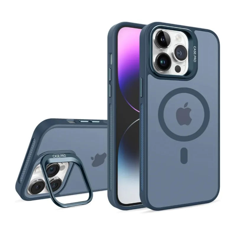 For Apple iPhone 16 Plus Skin-Feel Camera Holder Magsafe Case Blue