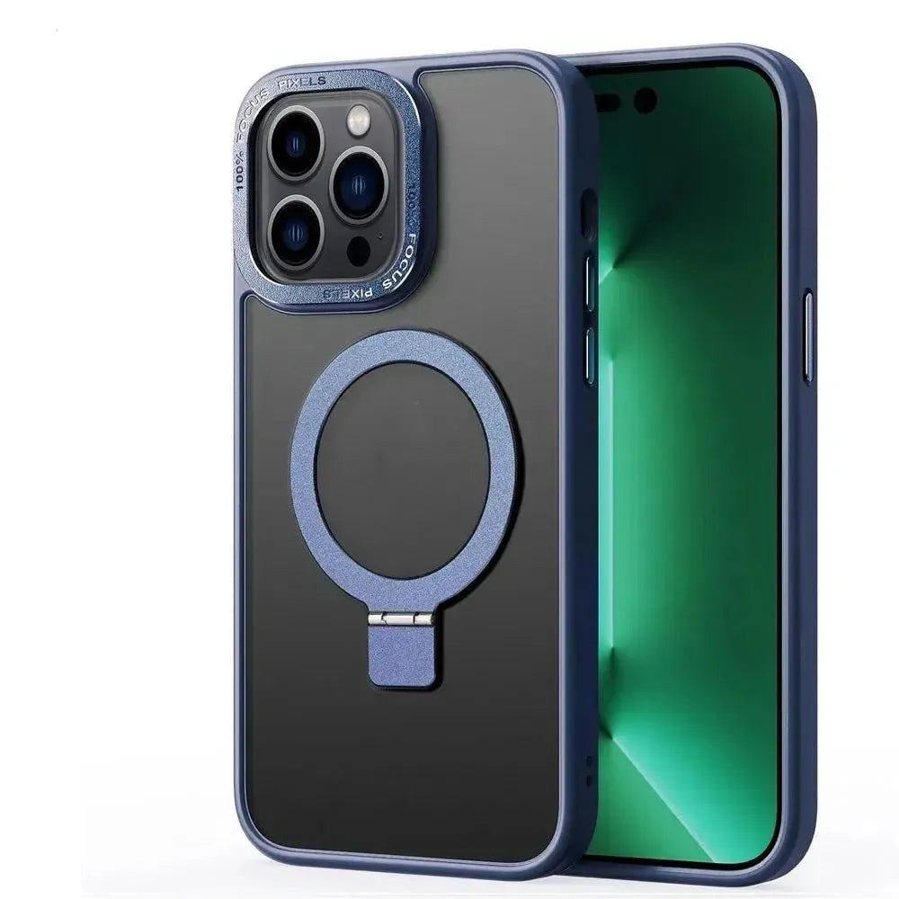 For Apple iPhone 16 Pro Max Skin-Feel Magsafe (Ring Stand) Case Blue