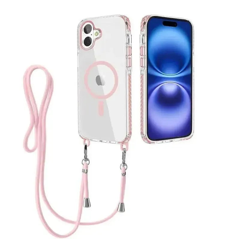 For Apple iPhone 16 Premium Lanyard Hard Case Pink