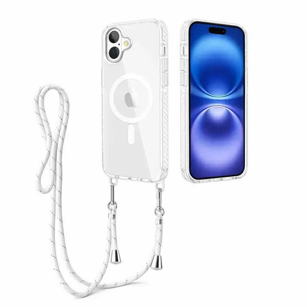 For Apple iPhone 16 Premium Lanyard Hard Case White