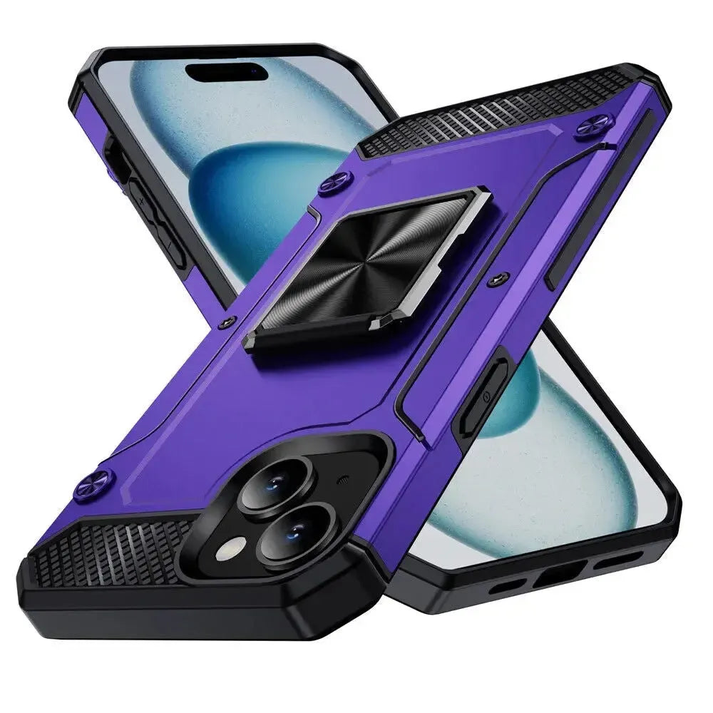 For Apple iPhone 16 Pro Max Heavy Duty (Rotating Bumper) Stand Case Purple
