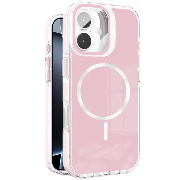 For Apple iPhone 16 Pro Max Macaron Magsafe Case With Camera Stand Pink