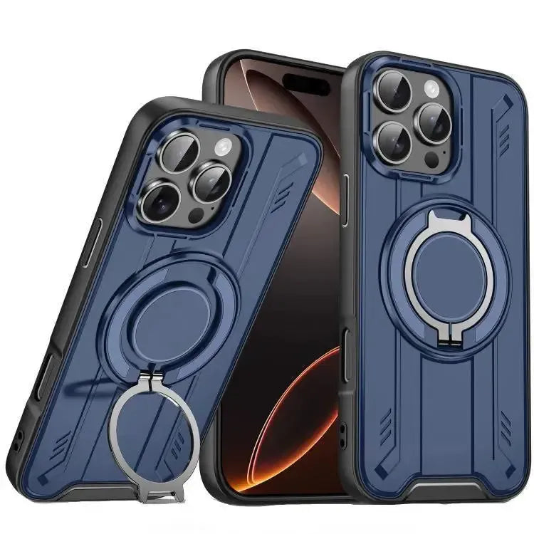 For Apple iPhone 16 Pro Max Magnetic Armour Rotating Stand Case Blue
