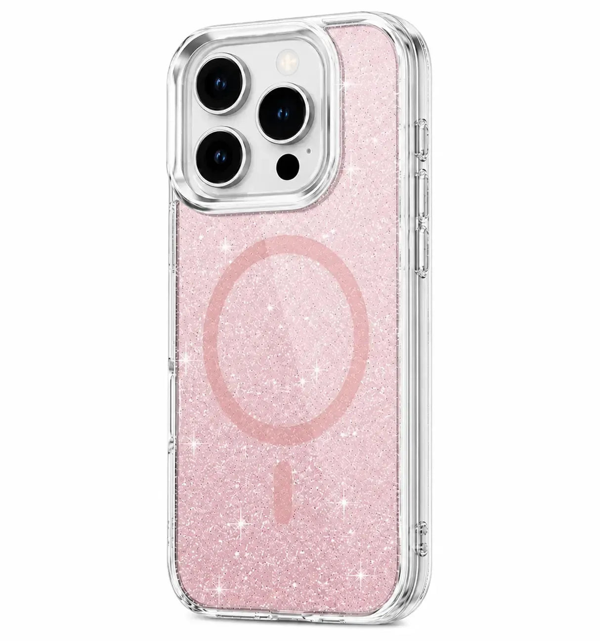 For Apple iPhone 16 Pro Max Magsafe Magnetic Crystal Glitter Clear Case Transparent Pink