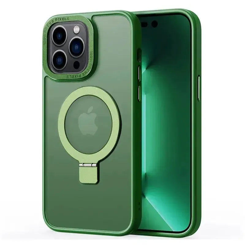 For Apple iPhone 16 Pro Skin-Feel Magsafe (Ring Stand) Case Green