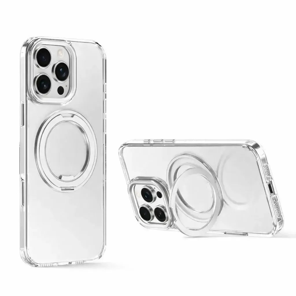 For Apple iPhone 16 Pro Max iShield Magsafe Rotating Stand Case Transparent