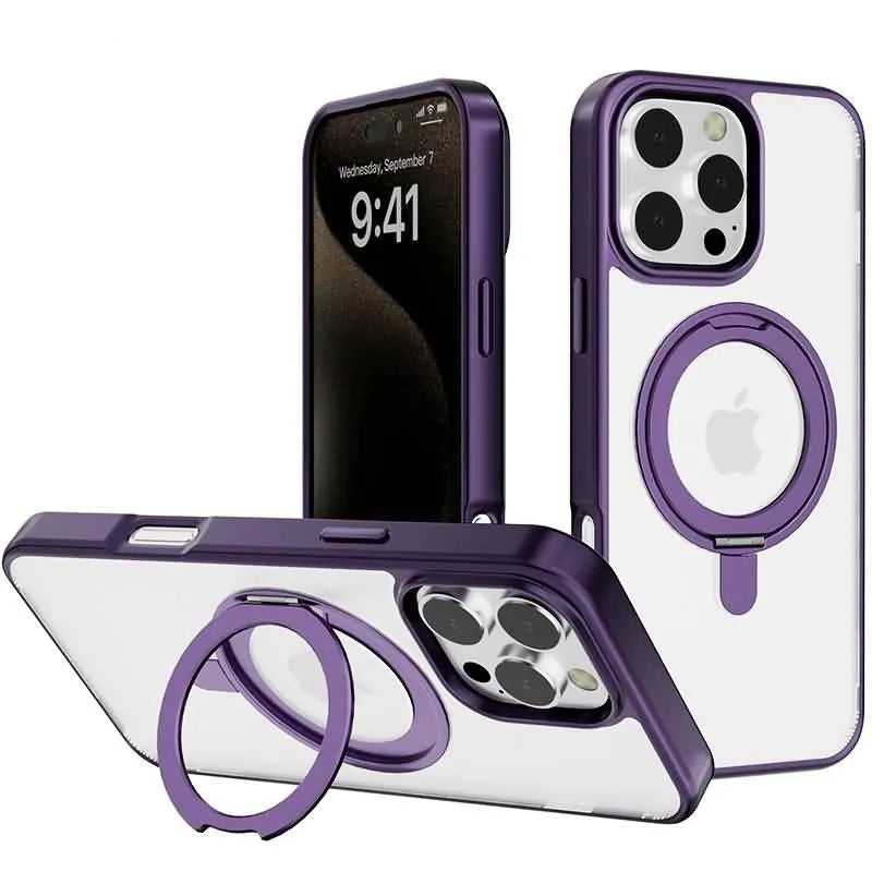 For Apple iPhone 16 Pro Rotating Smooth Transparent Stand Case Purple