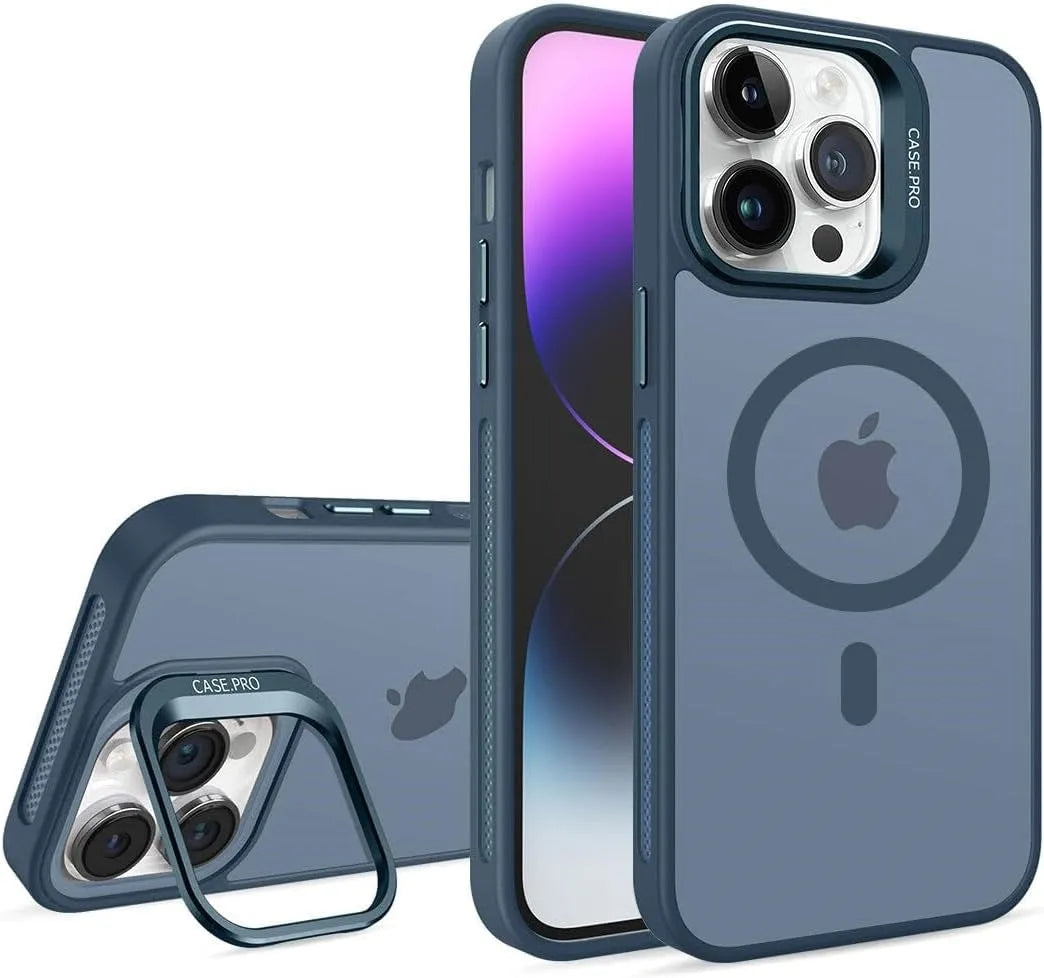 For Apple iPhone 16 Pro Skin-Feel Camera Holder Magsafe Case Blue
