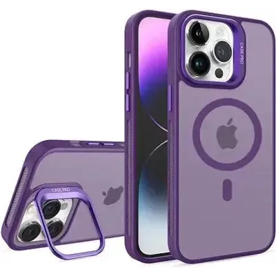For Apple iPhone 16 Pro Skin-Feel Camera Holder Magsafe Case Purple