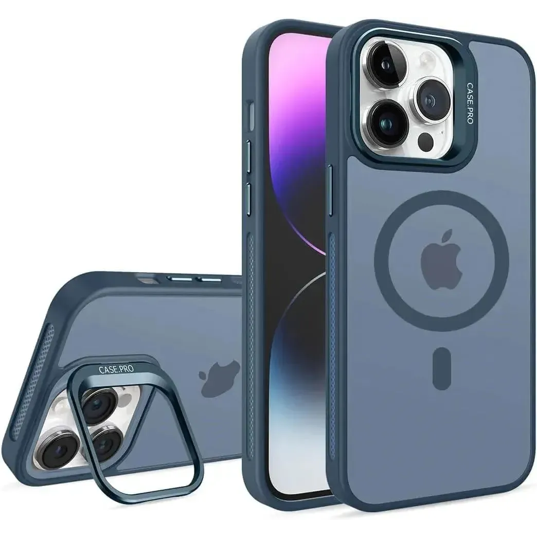 For Apple iPhone 16 Skin-Feel Camera Holder Magsafe Case Blue