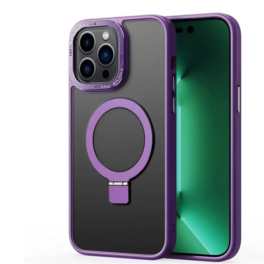 For Apple iPhone 16 Skin-Feel Magsafe Ring Stand Case Purple