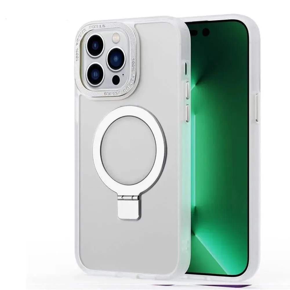 For Apple iPhone 16 Skin-Feel Magsafe Ring Stand Case White