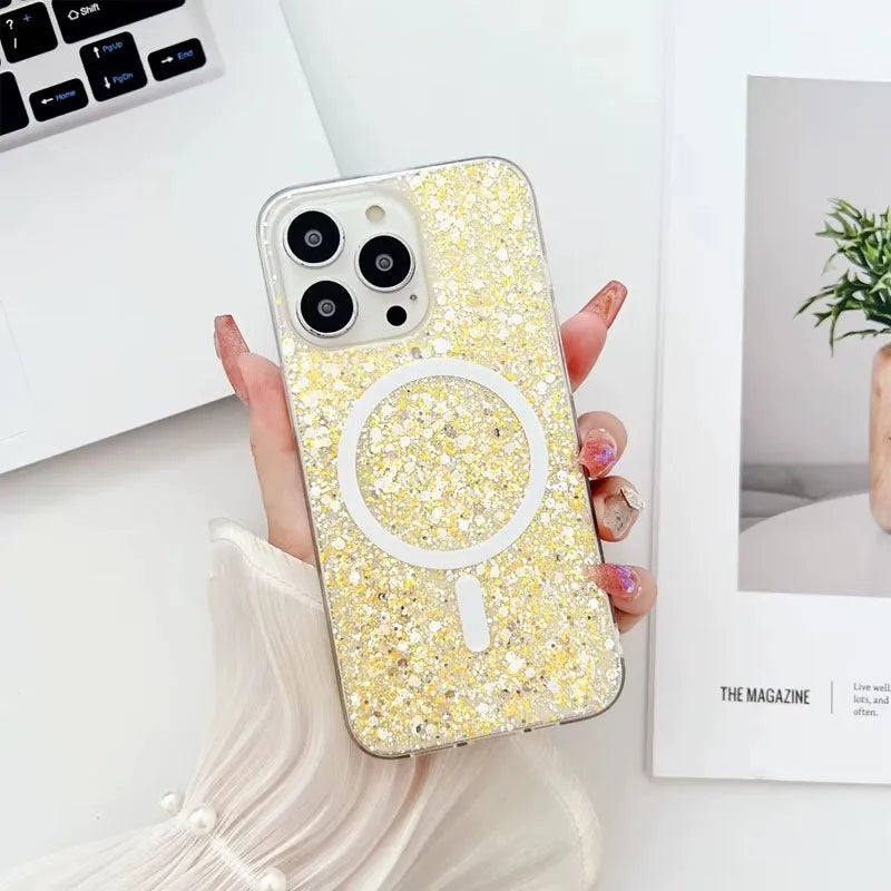 For Apple iPhone 16 Symmetry Magsafe Glitter Case Gold