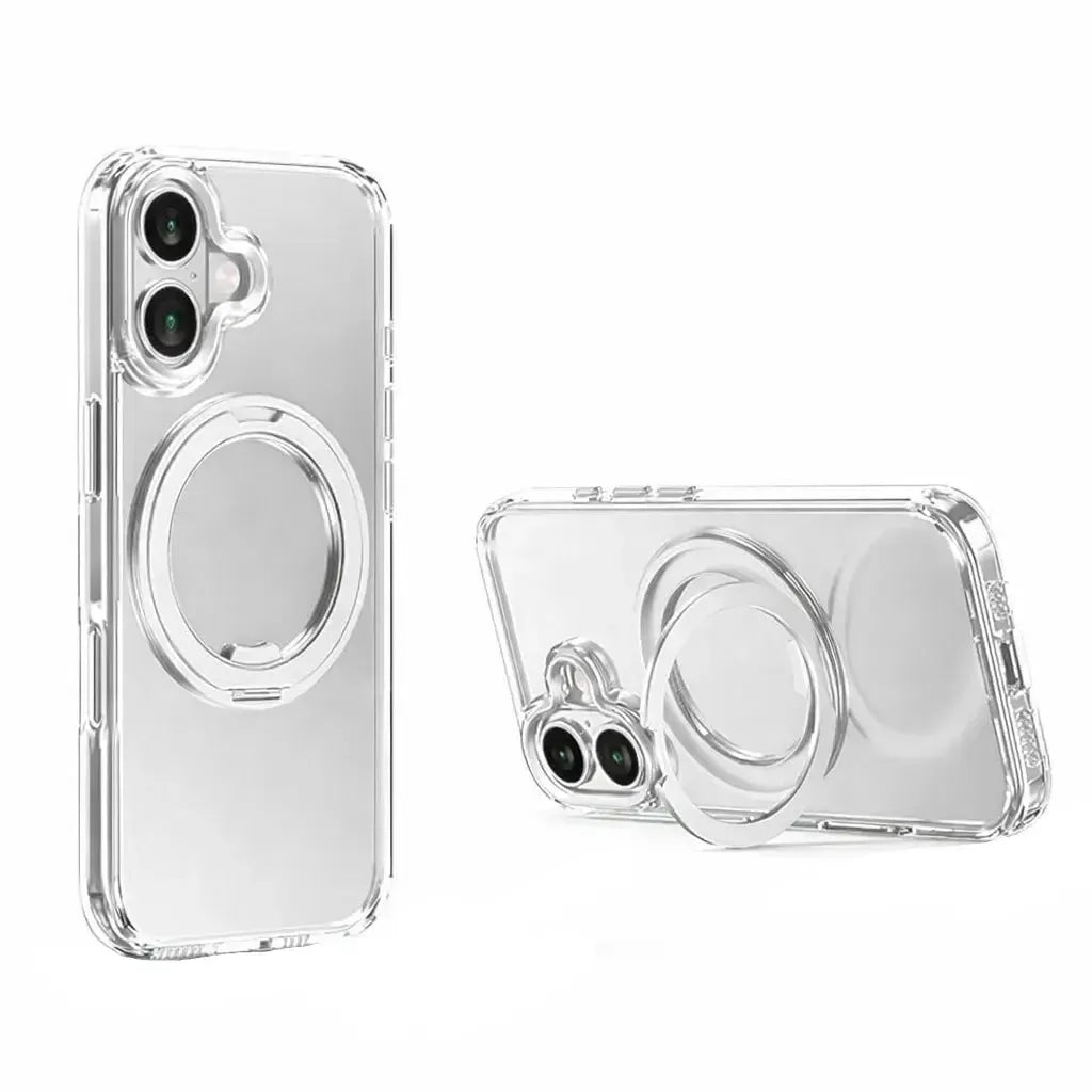 For Apple iPhone 16 iShield Magsafe Rotating Stand Case Transparent