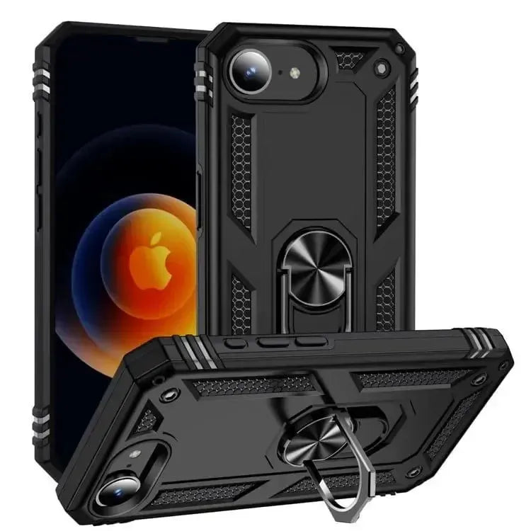For Apple iPhone 16E Magnetic Car Mount Protective Ring Holder Case Black