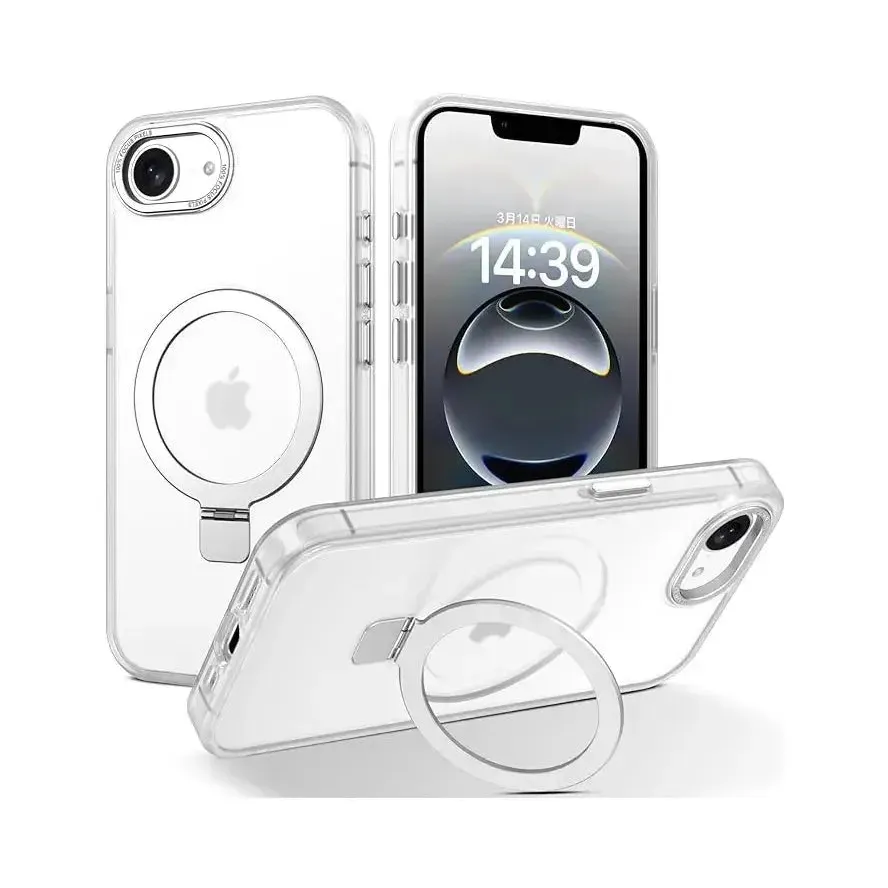 For Apple iPhone 16E Skin-Feel Magsafe Ring Stand Case White