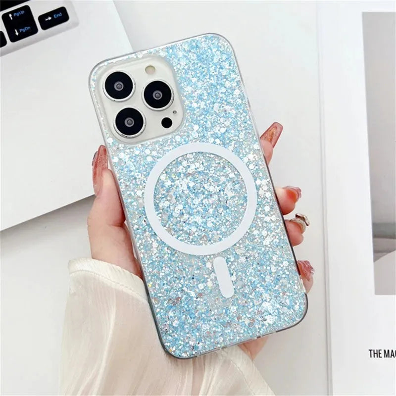 For Apple iPhone 16E Symmetry Magsafe Glitter Case Blue