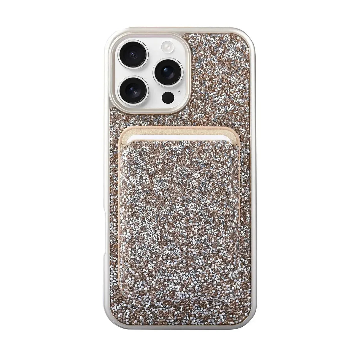 For Apple iPhone 17 Premium Magsafe Glitter Case With Card Wallet Gold