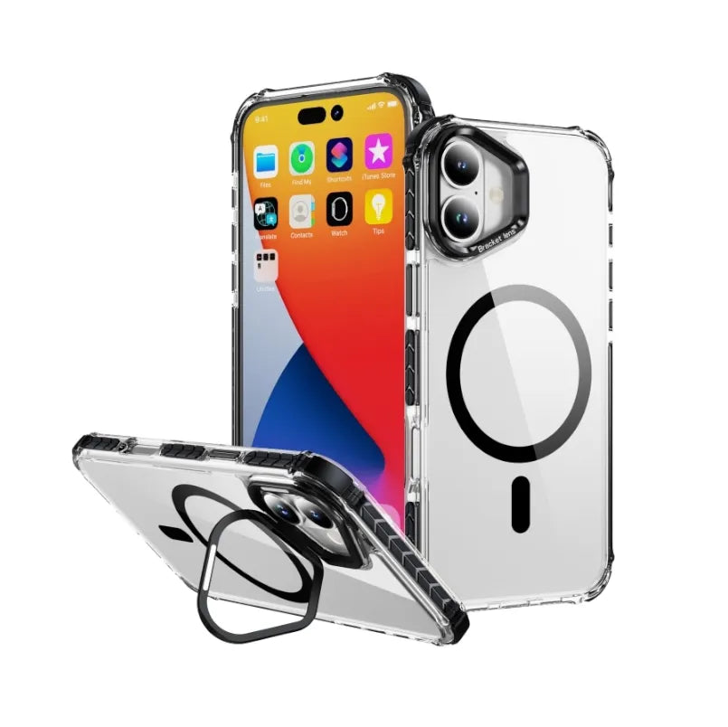 For Apple iPhone 17 Air Rainbow Magsafe Case With Camera Stand Black