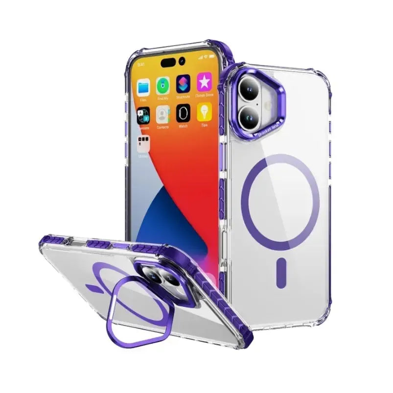 For Apple iPhone 17 Pro Max Rainbow Magsafe Case With Camera Stand Purple