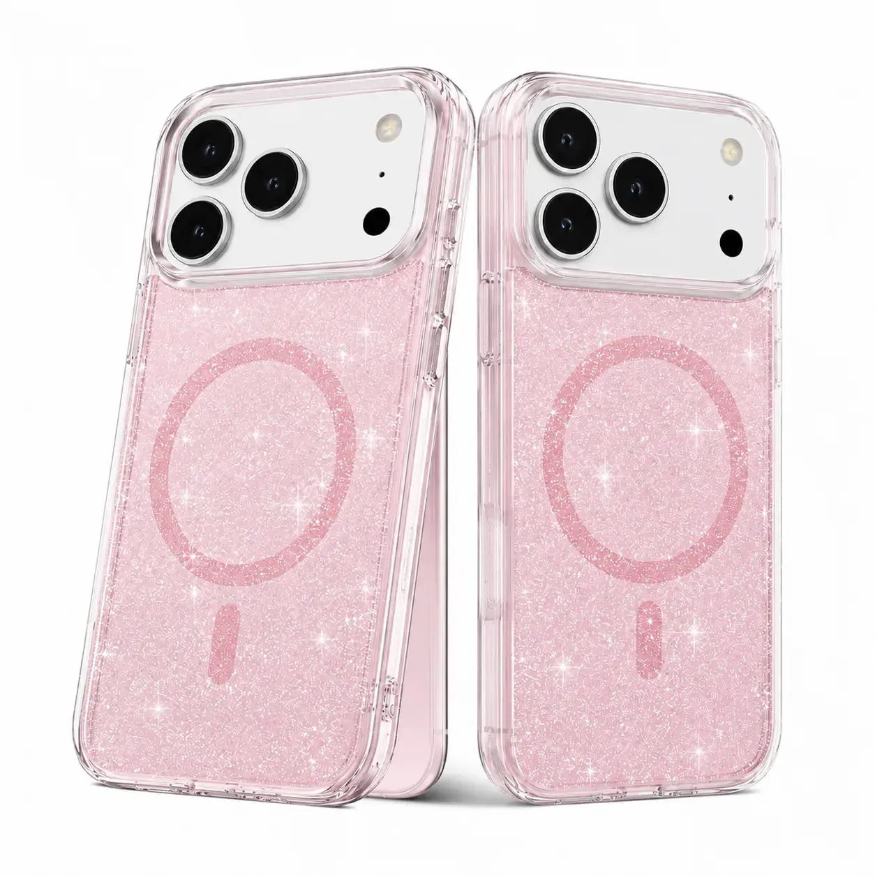 For Apple iPhone 17 Pro Max Magsafe Magnetic Crystal Glitter Clear Case Transparent Pink