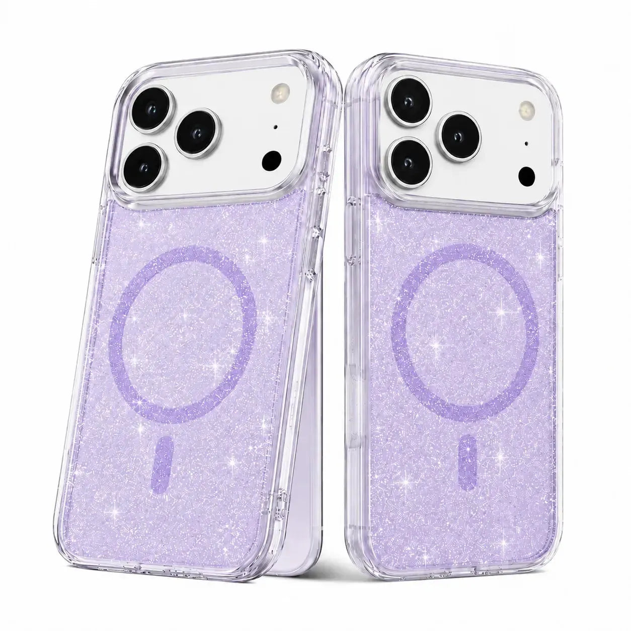 For Apple iPhone 17 Pro Max Magsafe Magnetic Crystal Glitter Clear Case Transparent Purple