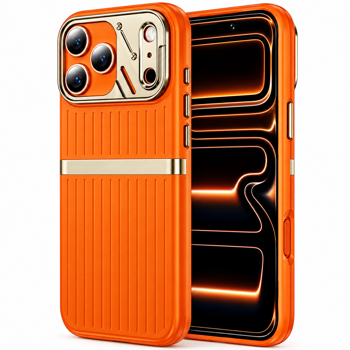 For Apple iPhone 18 Pro Max Ridge Band Stripe Hybrid Premium Case Orange