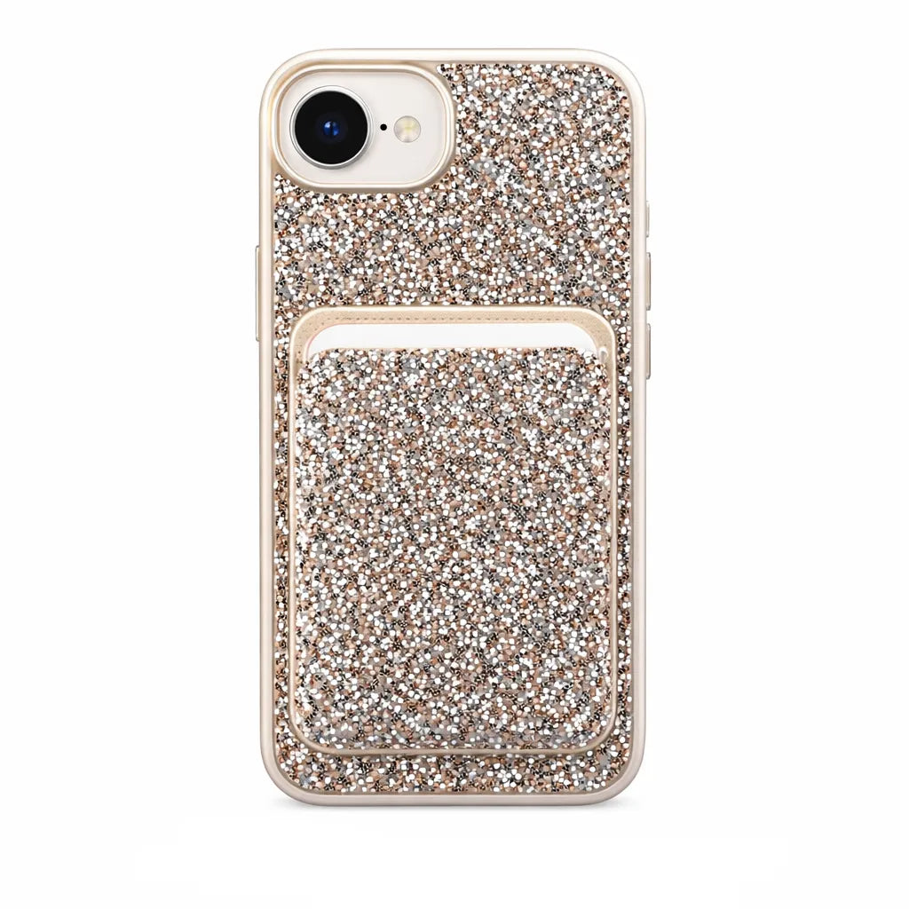For Apple iPhone 17E Premium Magsafe Glitter Case With Card Wallet Gold