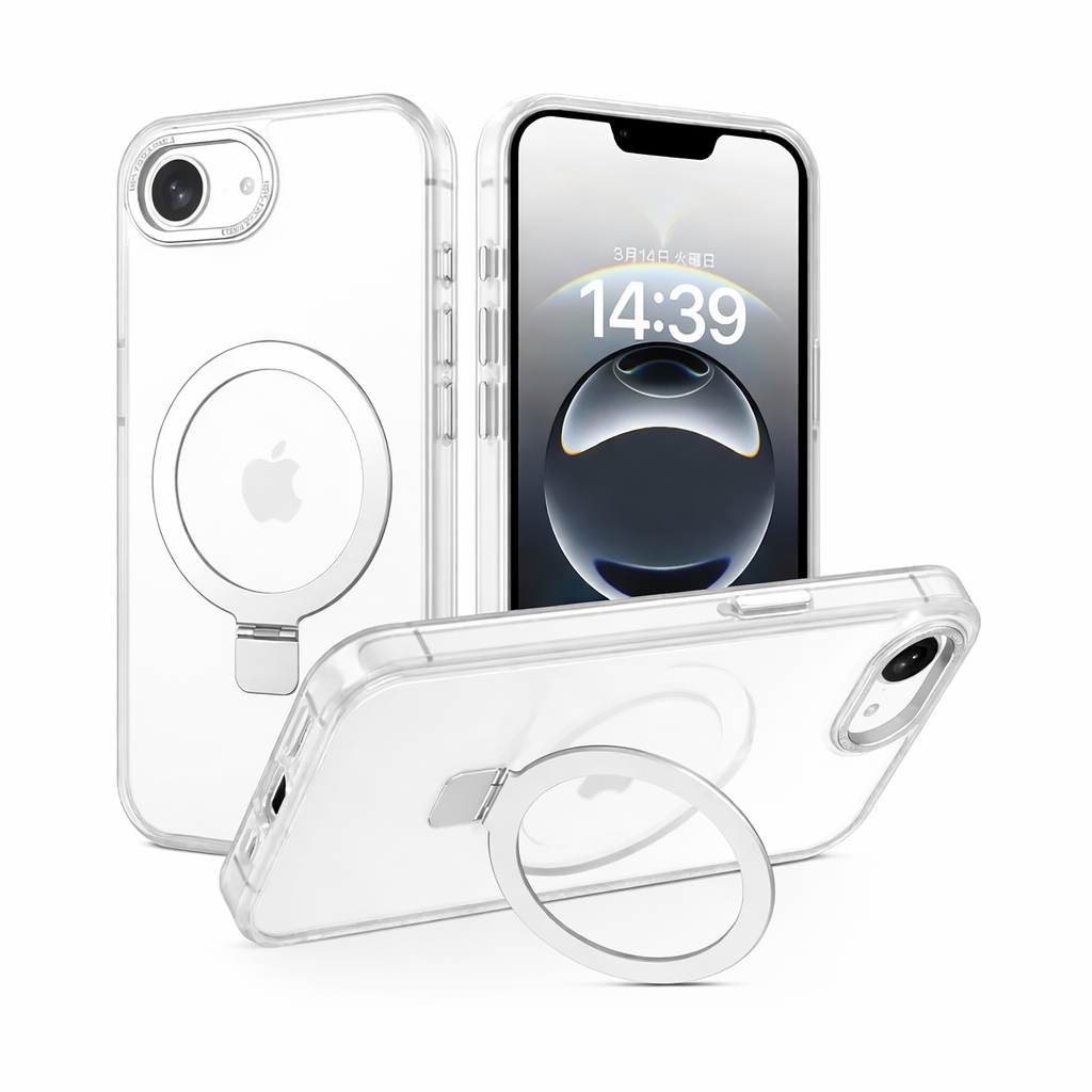 For Apple iPhone 17E Skin-Feel Magsafe Ring Stand Case White