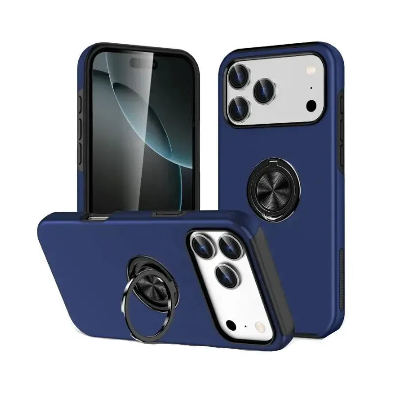 For Apple iPhone 18 Pro Dual Layer Invisible Ring Case Blue