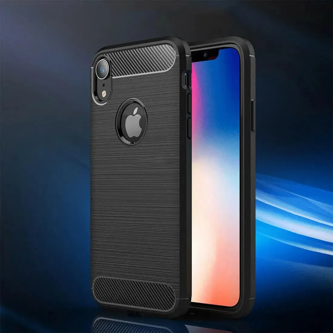For Apple iPhone XR Carbon Fibre Design Case TPU Cover - Black