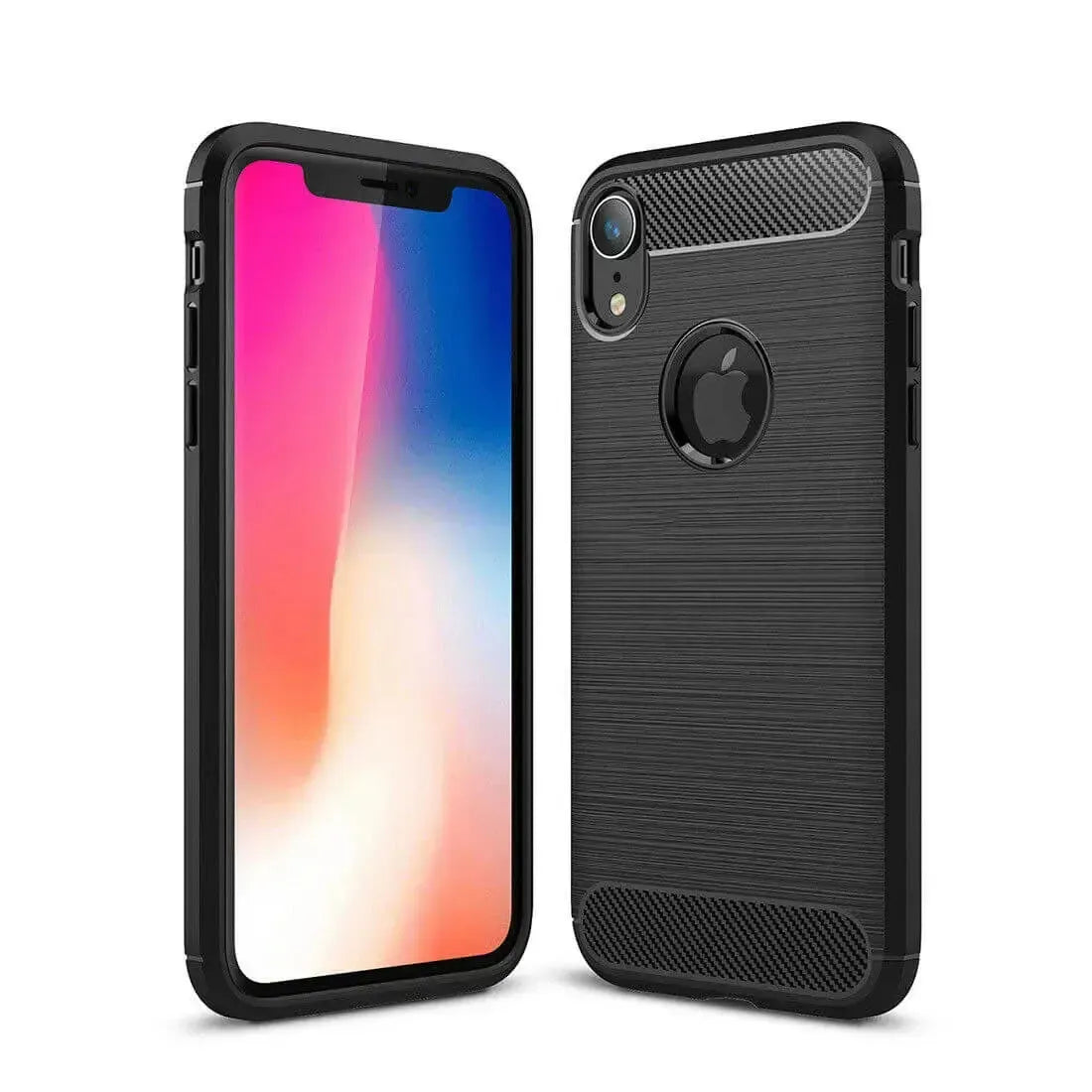 For Apple iPhone XR Carbon Fibre Design Case TPU Cover - Black
