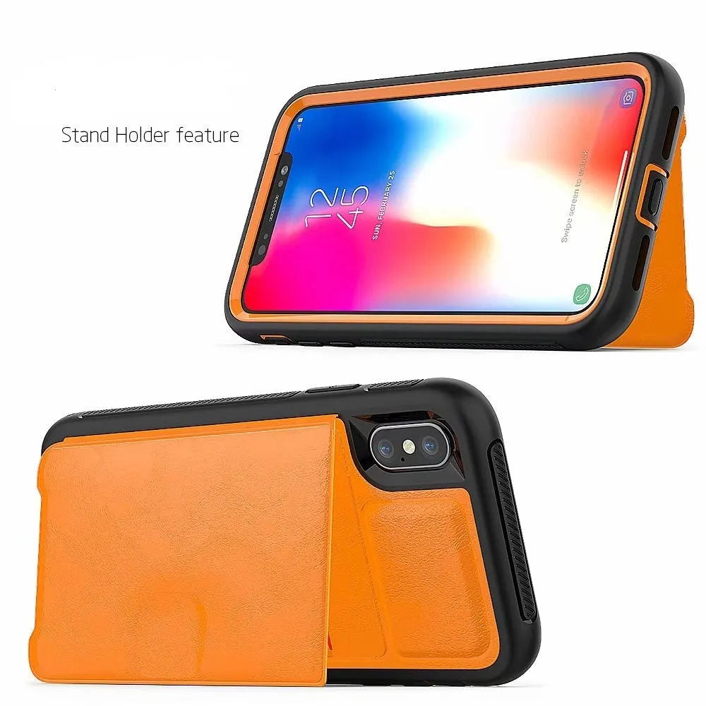 For Apple iPhone XS Max Magnetic Leather Card Holder Case Brown